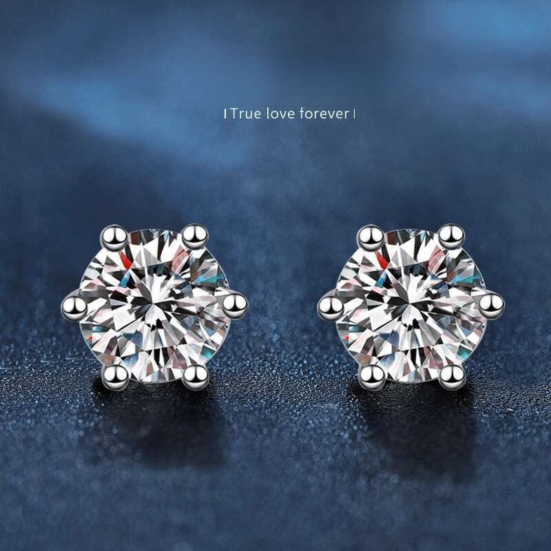 Classic Six-Prong Moissanite Earrings Sterling Sier Gold Plated Cross-Border Hot-Selling Fashionable Ear Jewelry for Women