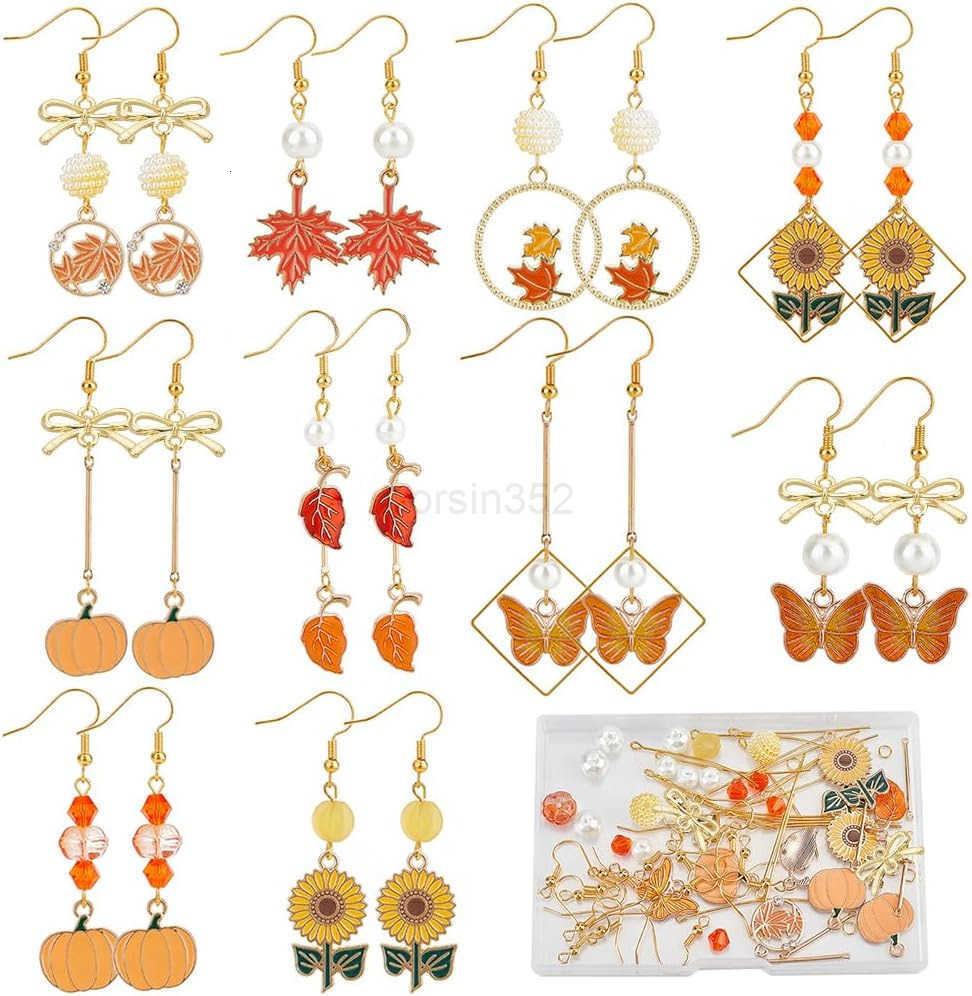 1 Box 72Pcs DIY 8 Pairs Thanksgiving Dangle Making Starter Kit Thanksgiving Earrings Bulk Wood Teardrop Charms Wooden Fashion Earrings for Jewelry Mak