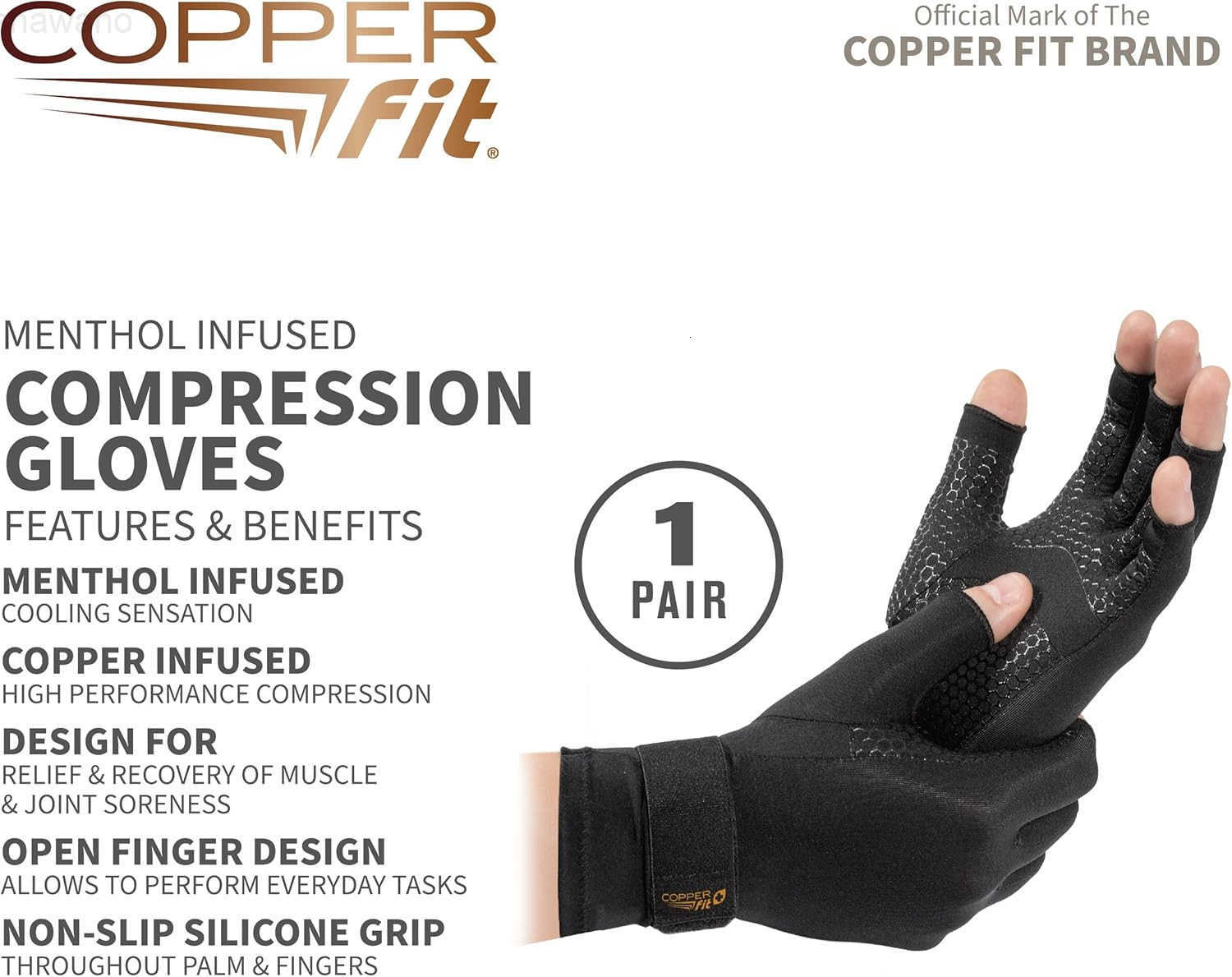 ICE ComprESSion Gloves Infused with Menthol and Coq10 for Recovery BlackW250911