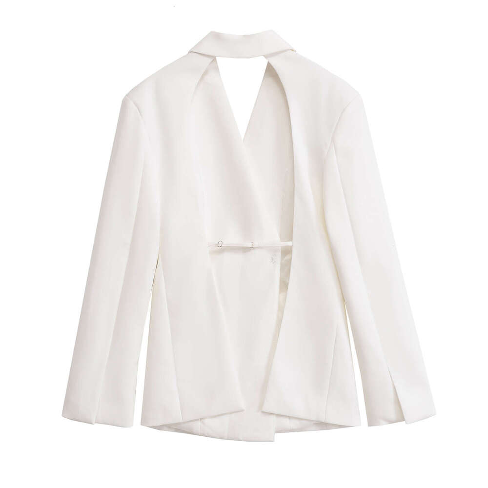 DHEssentials INS Style Women's Autumn Winter New Fashion Sexy Backless Slim Fit Elegant Long Sleeve Hollow White Blazer