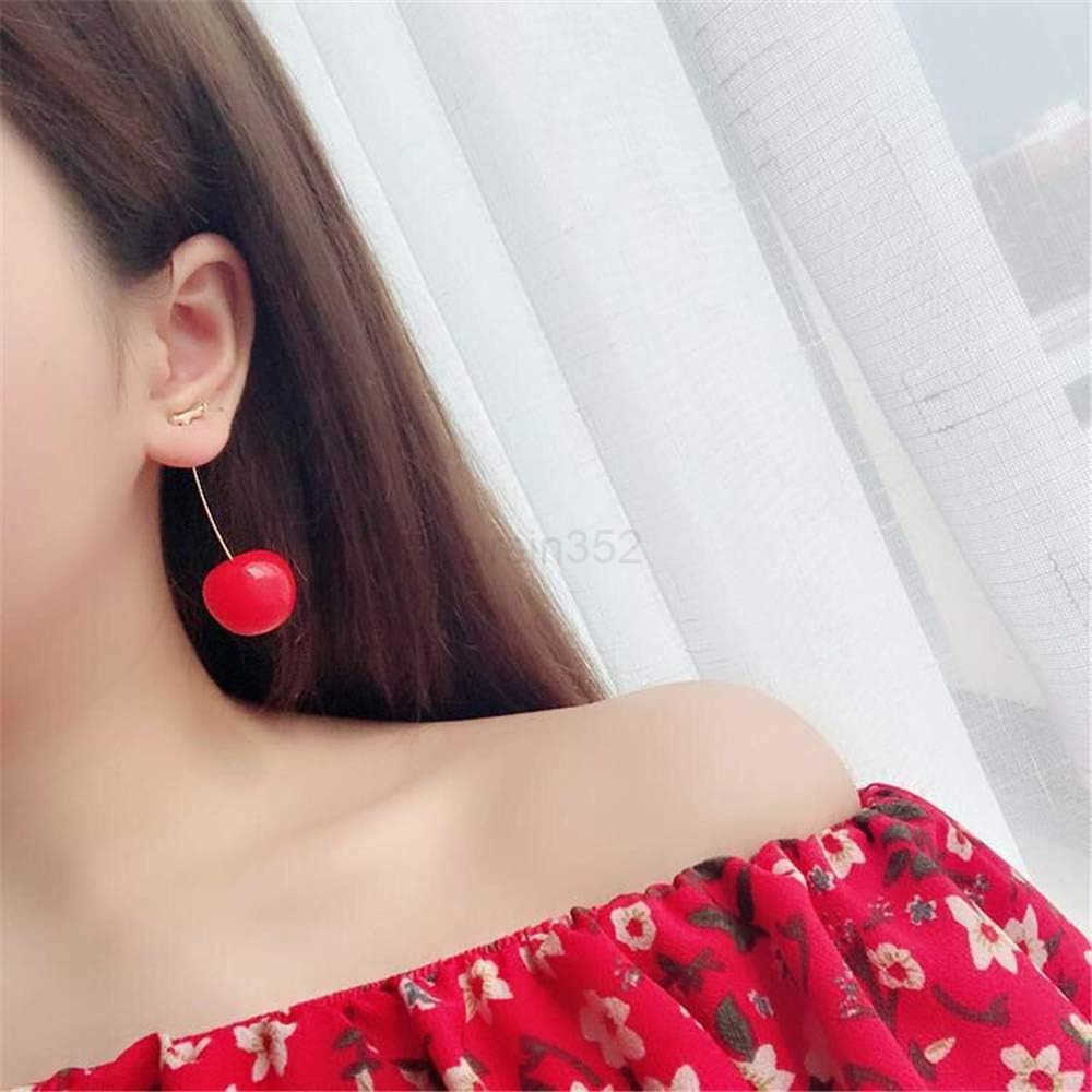 3D Red Cherry Drop Earrings Cute Fruit Gold Dangle Earrings Charm Jewelry Gift Earrings for WomenW250911