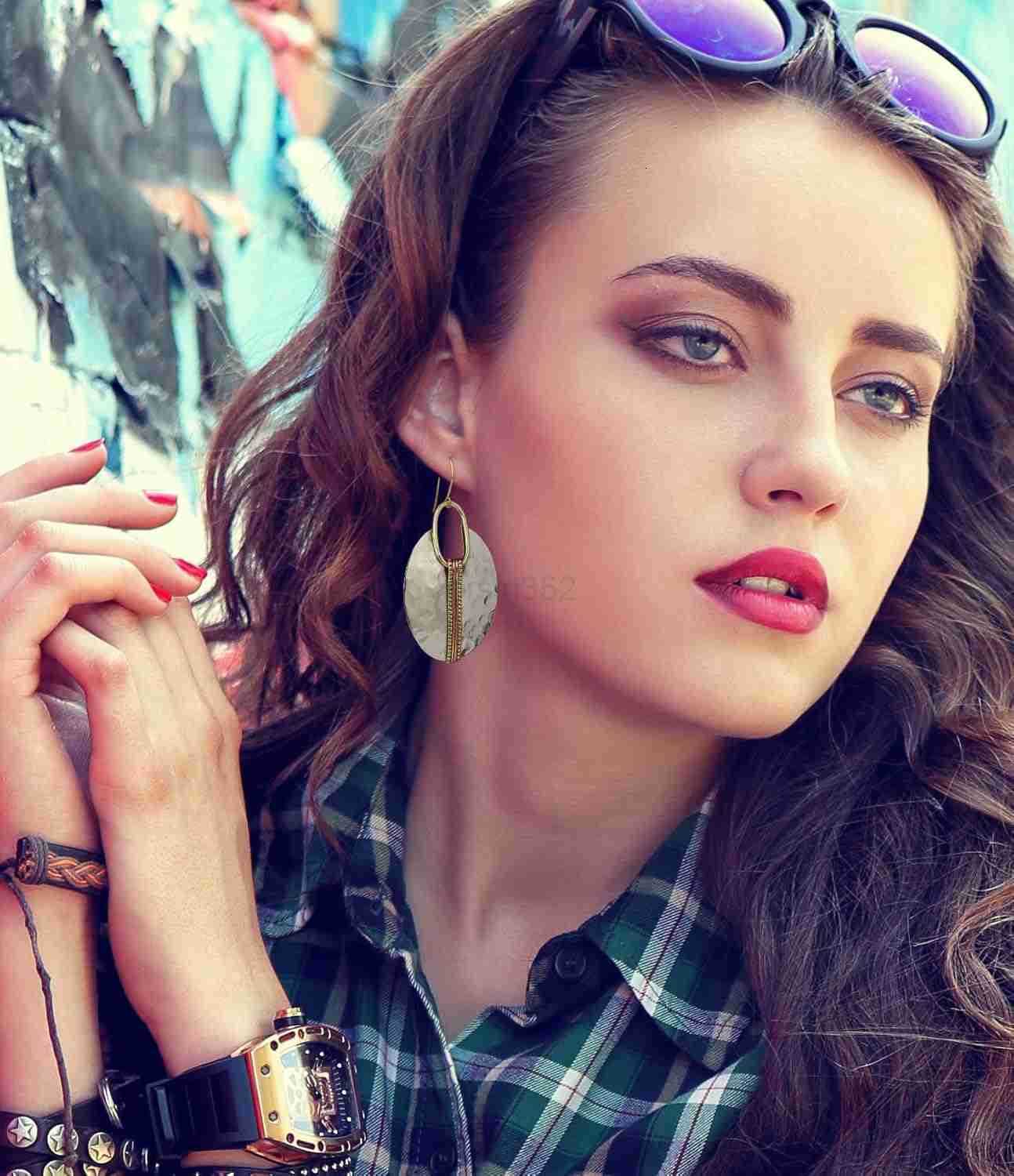 Earrings for Women Gold Silver Copper Dangle Oval or Round Ethnic TrenDY Western Hammered Gift Handmade Mixed Metal African JewelryW250911