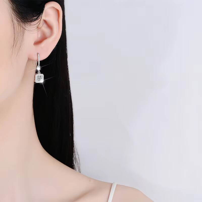 Fine Jewelry S925 Silver New Design GRA Test Drill Pen 1CT2 Blue Pink Colored Moissanite Dangle Pendant Earrings