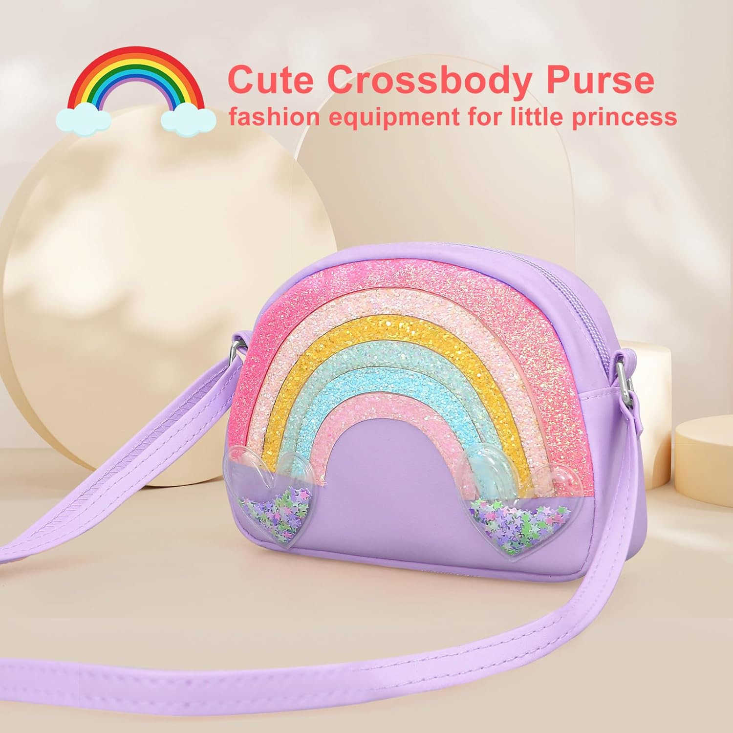 Cute Girls Crossbody Bag Rainbow Crossbody Bag for Little Girls Toddler Kids Small Wallet Crossbody Purse Shoulder Bags Handbag Cross Body Bag PurpleW