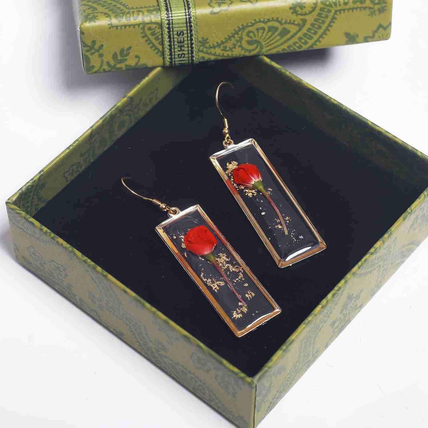 925 Sterling Silver Handmade Pressed Flower Earrings Elegant Hypoallergenic Dangle Jewelry Eternal Gift with BoxesW250911