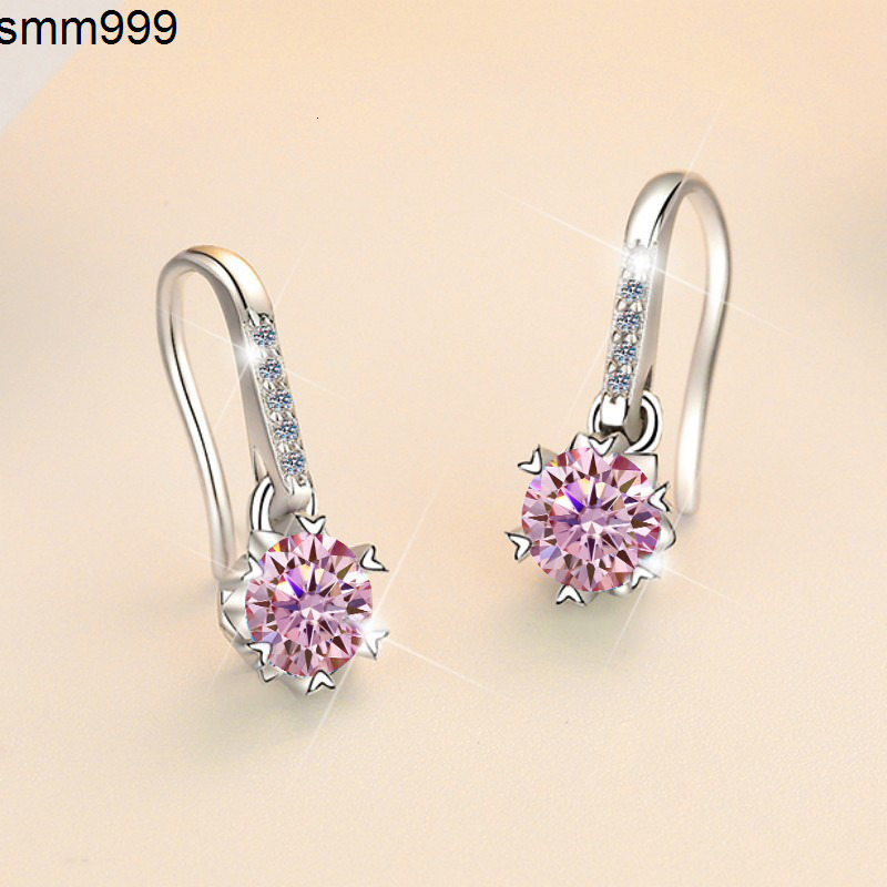 Fine Jewel Four Claws S925 Silver Design GRA Test Drill Pen 1205Ct Pink Color Moissanite Pendant Earrings of Ladies