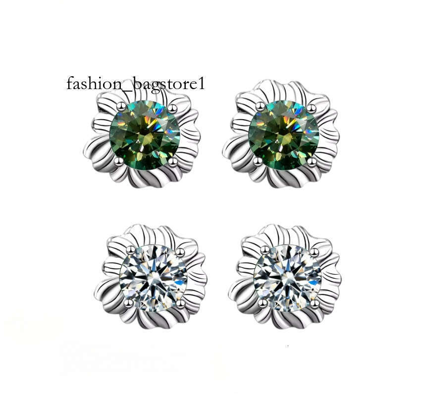 Cute Exquisite Green Moissanite Niche Design Sterling Sier Earrings Women's Ins Style Suower Collection