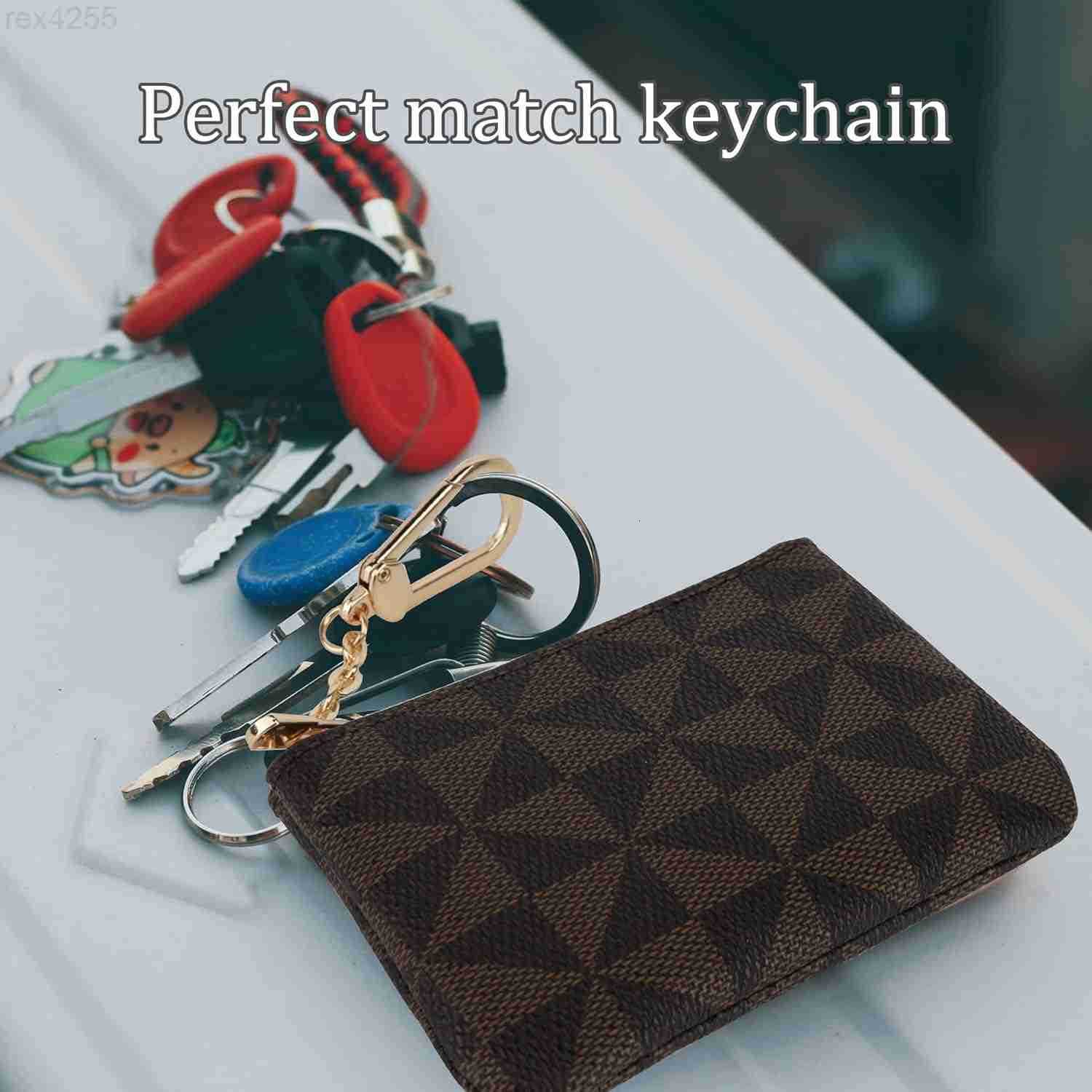 Coin Purse Change Mini Purse Wallet With Key Chain Ring Zipper for Men Women Fashionable Bag Key Chain Pendant Leather Classic Clutch PurseBrownW25091