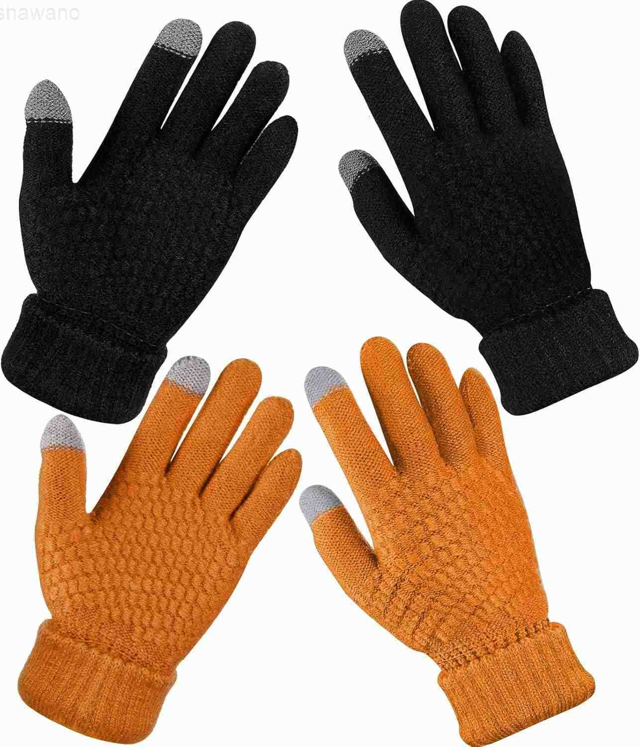 2 Pairs Womens Winter Touch Screen Gloves Soft Warm Fleece Lined Knit Elastic Cuff Winter Texting GlovesW250911