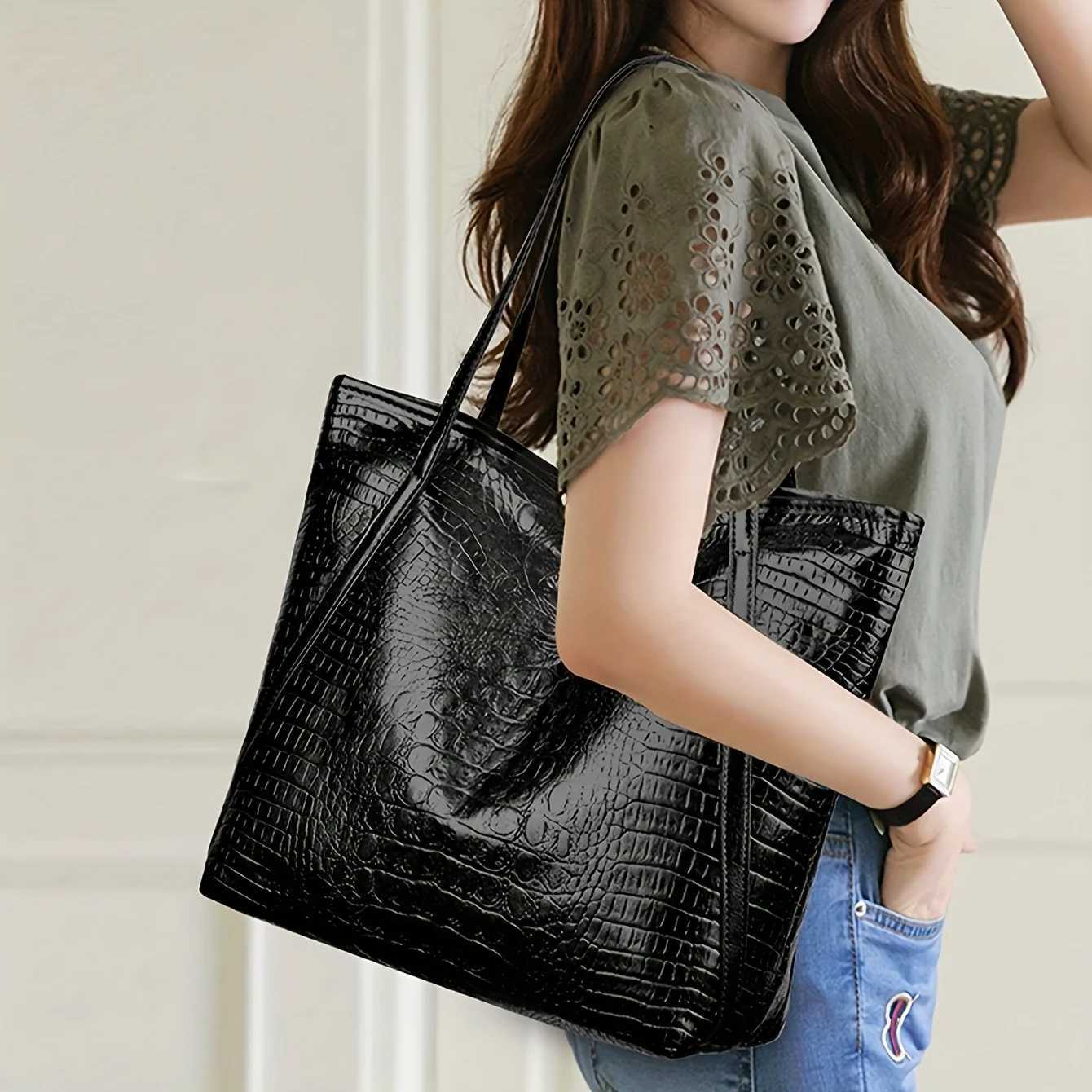 Womens Shoulder Bag Large Capacity Crocodile Pattern Tote Handbag For Women Shopping Bag Z250911