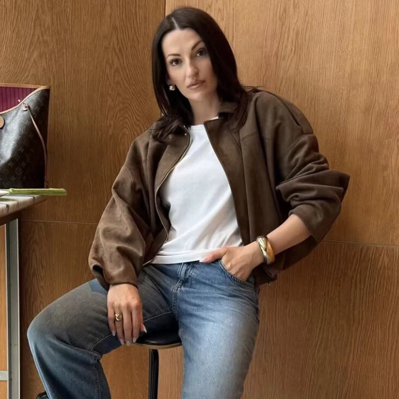 TFMLN Autumn Women Fashion Bomber Jackets Casual Soft Lantern Long Sleeve Oversized Coat Female Short Zipper Outwear 250911