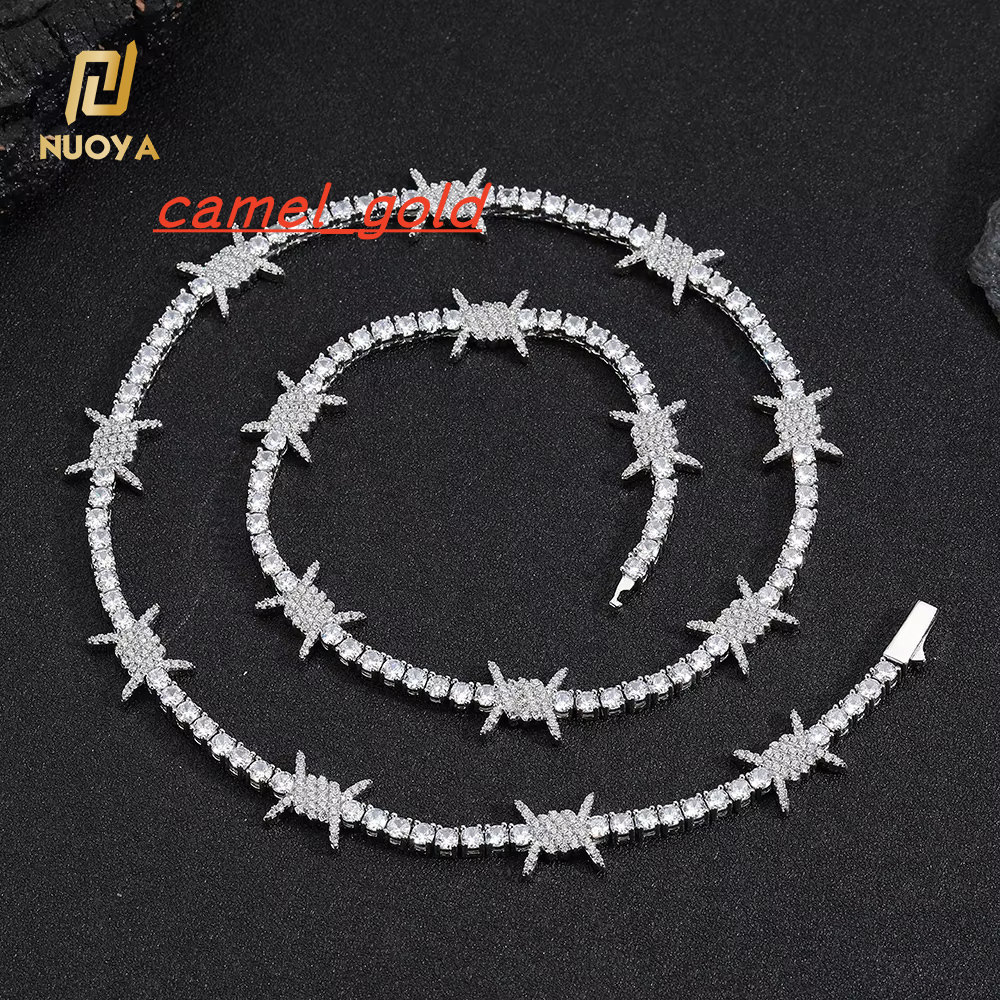 High Quality Hip Hop Spring Buckle Diamond Thorn Tennis Chain Jewelry Iced Out Zircon White Gold Tennis Chain Necklace for Girl