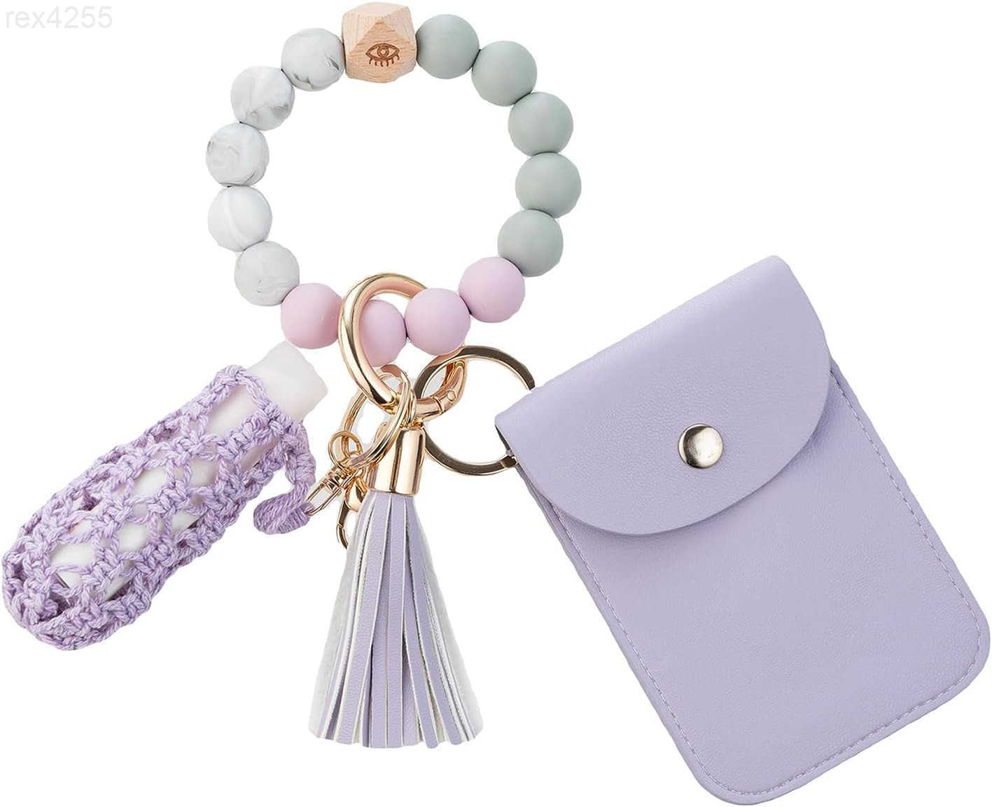 wallet Keychain for Women Lipstick Chapstick Keychain Beaded Bracelet Key Ring Women Coin PocketW250911