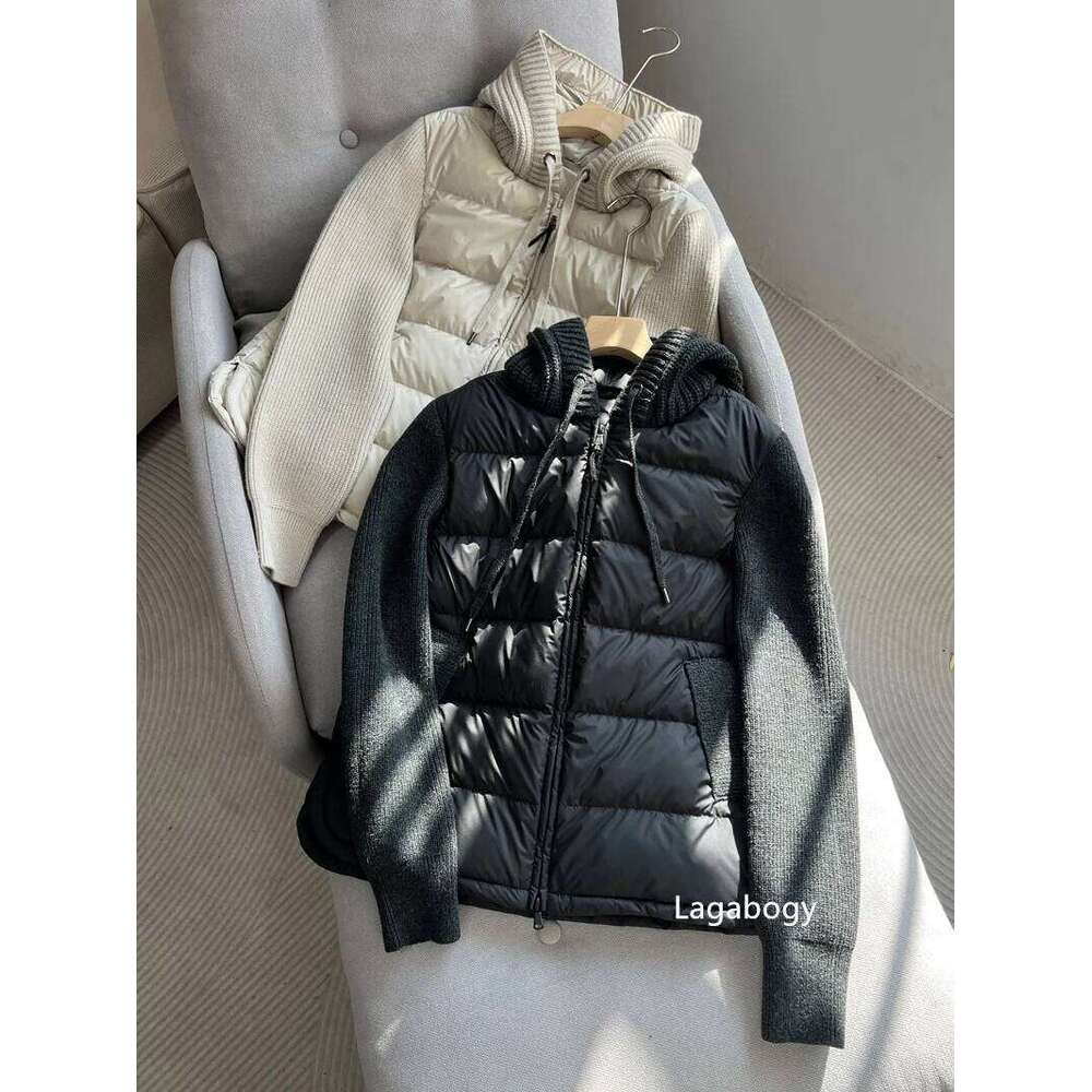 Lagabogy 2025 New Autumn Winter Knitted Patchwork White Duck Down Jacket Women Drawstring Hooded Warm Lightweight Puffer Coat