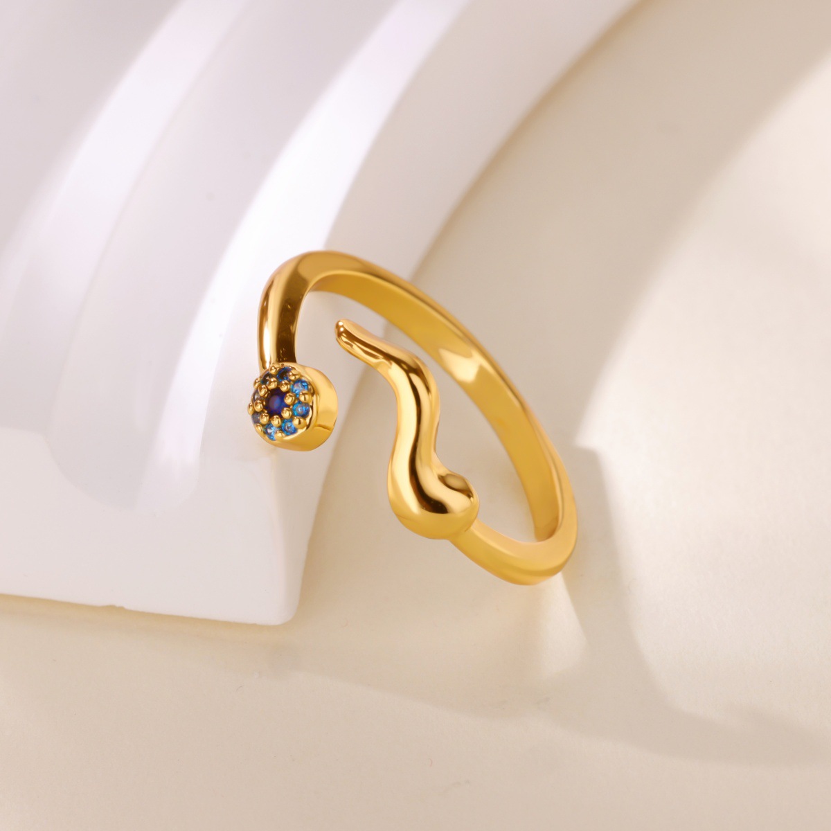 European & American Minimalist Wave Evil Eye Ring - Women's Stylish Elegant Micro-Inlaid Zircon Geometric Open Couple Rings