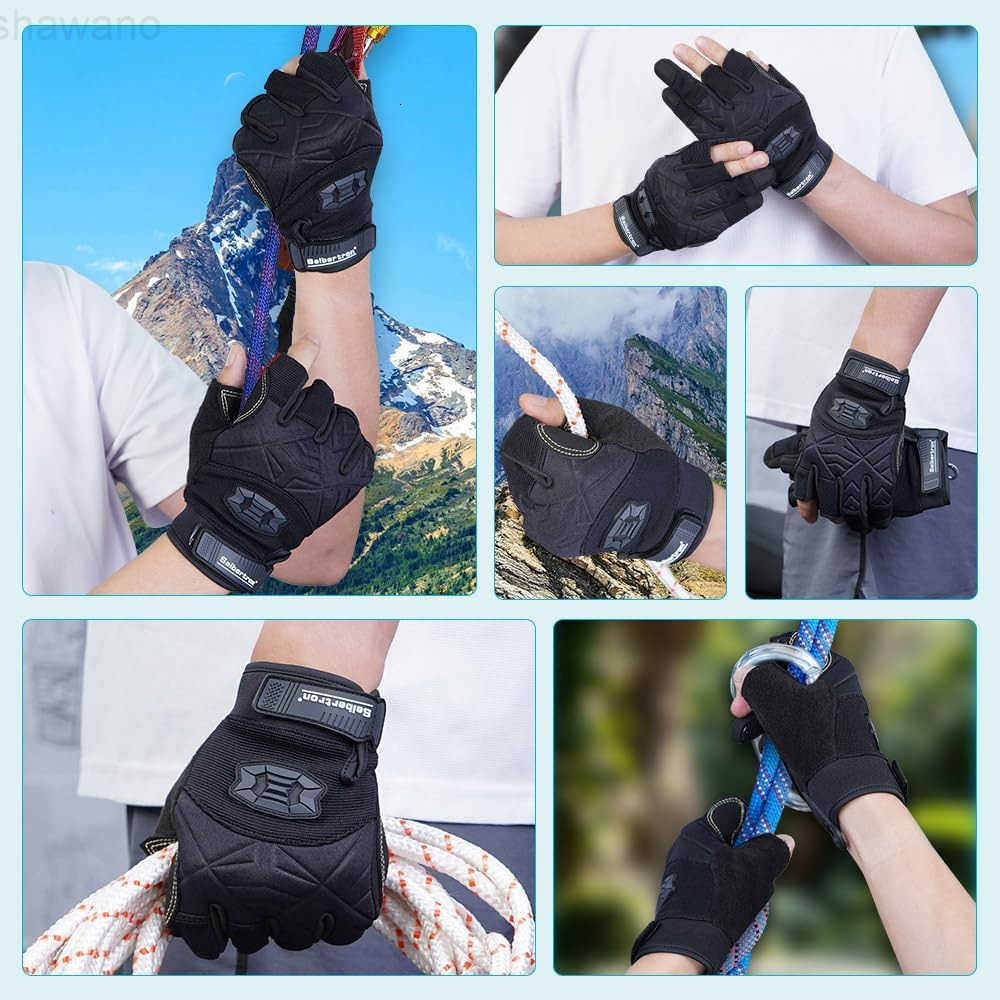 Full or Half Finger Padded Palm Lightweight Breathable Climbing Rope Gloves for Climbers Rock Climbing Rescue Adventure Sailing Kayaking Outdoor Sport