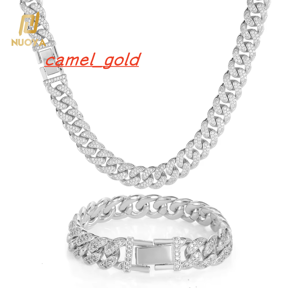 Nuoya Custom Hip Hop Necklace 18K Gold Plated Two Row CZ Diamond Cuban Chain Miami Iced Out Jewelry for Women