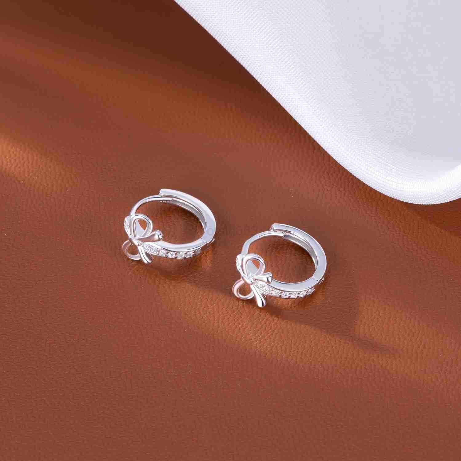 Solid 925 Sterling Silver CZ Bow Hoop Earrings Ribbon for Women Teen Girls Bowknot Hoop Earrings HuggieW250911
