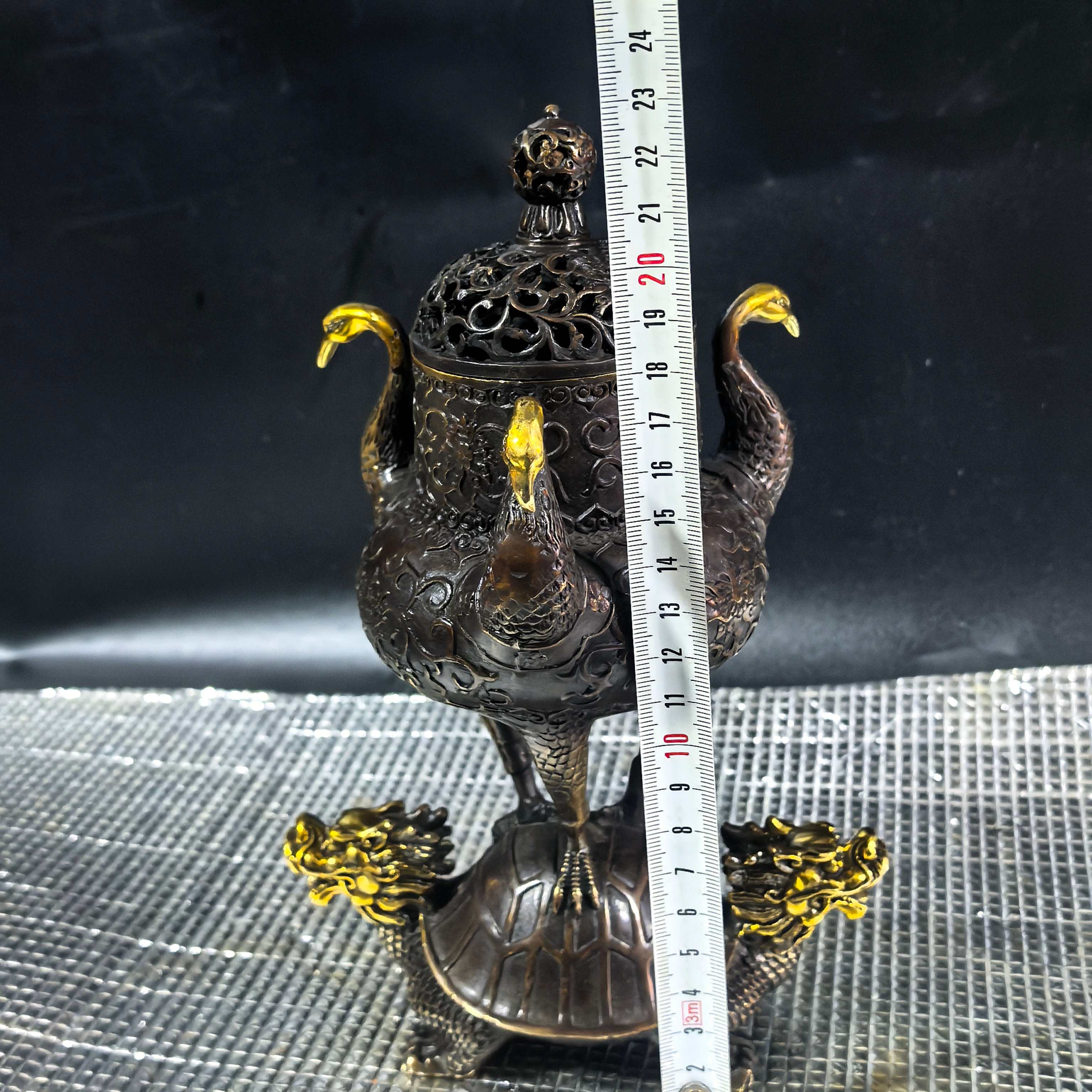 Antique bronze turtle and crane longevity incense burner sandalwood burner ornaments high-end turtle and crane longevity birthday home office collecti