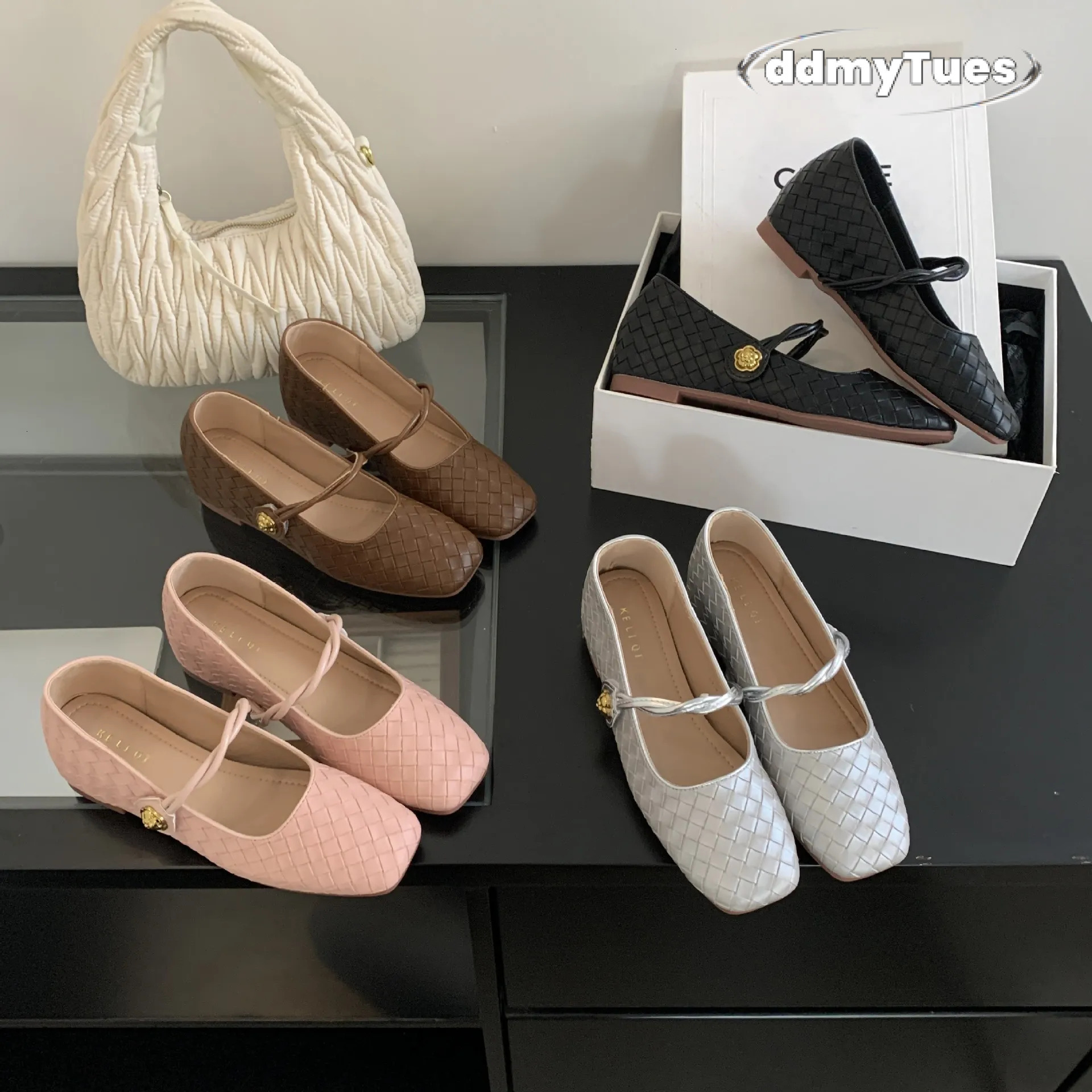 Fashionable Outdoor European And American Flat Women's Designer French Retro Woven Square For Women Classic Fashion Casual Hidden Wedge Dance Sho