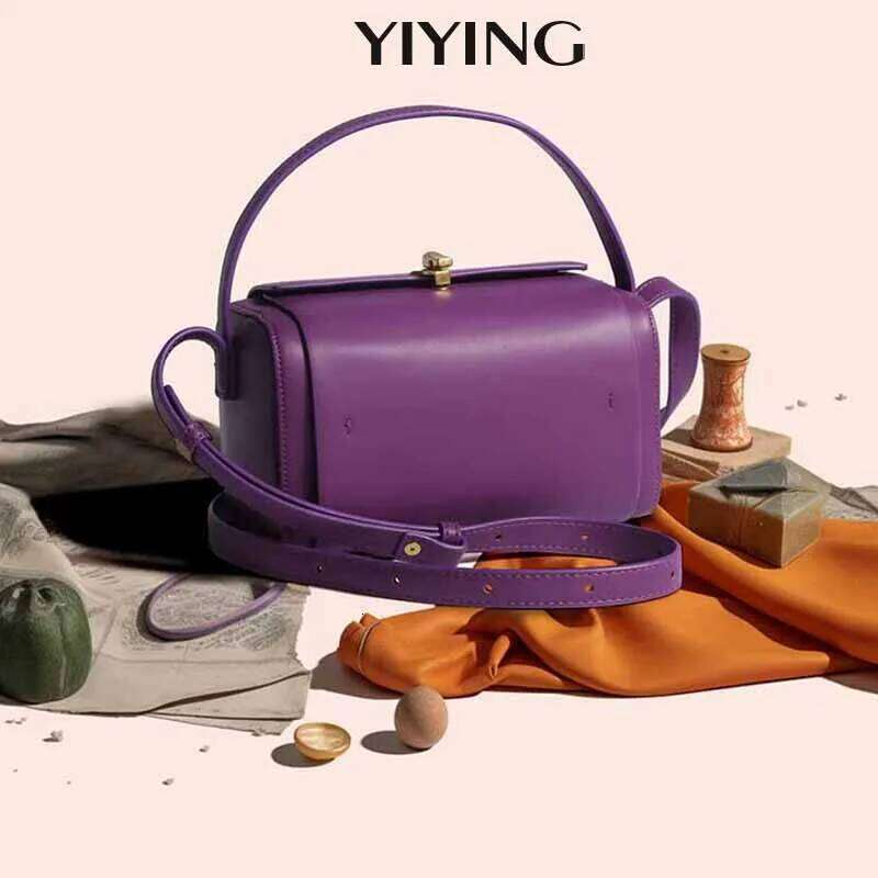 Hand Held Bags Women S New Fashion Lock Design Berry Purple All Match Niche Light Messenger Bag