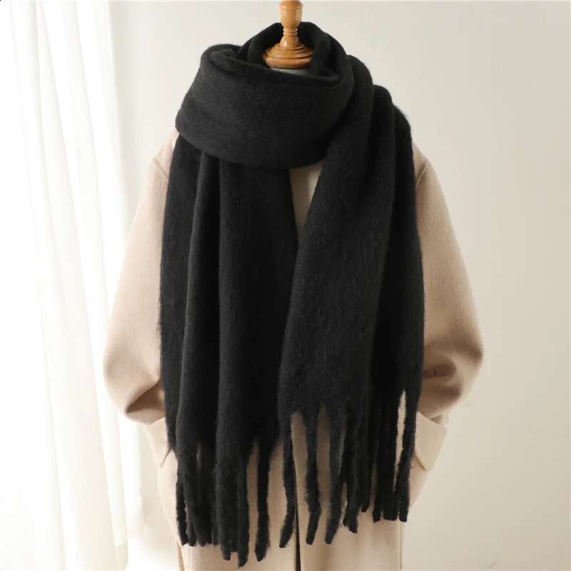 Winter Scarf for Women Cashmere Warm Solid Pashmina Blanket Wraps Female Thick Soft Bufanda Big Tassel Shawl Long Poncho Echarpe 250909