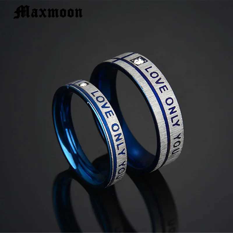 Maxmoon Couple Wedding Band Ring Stainless Steel CZ Stone Anniversary Engagement Promise Ring for Women Men W250911