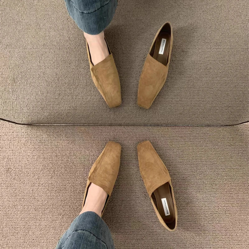 Flat Loafers Shoes Elegant Leather Square Toe Soft 2026 Trend Winter Walking Comfort Chaussures Femme 250910