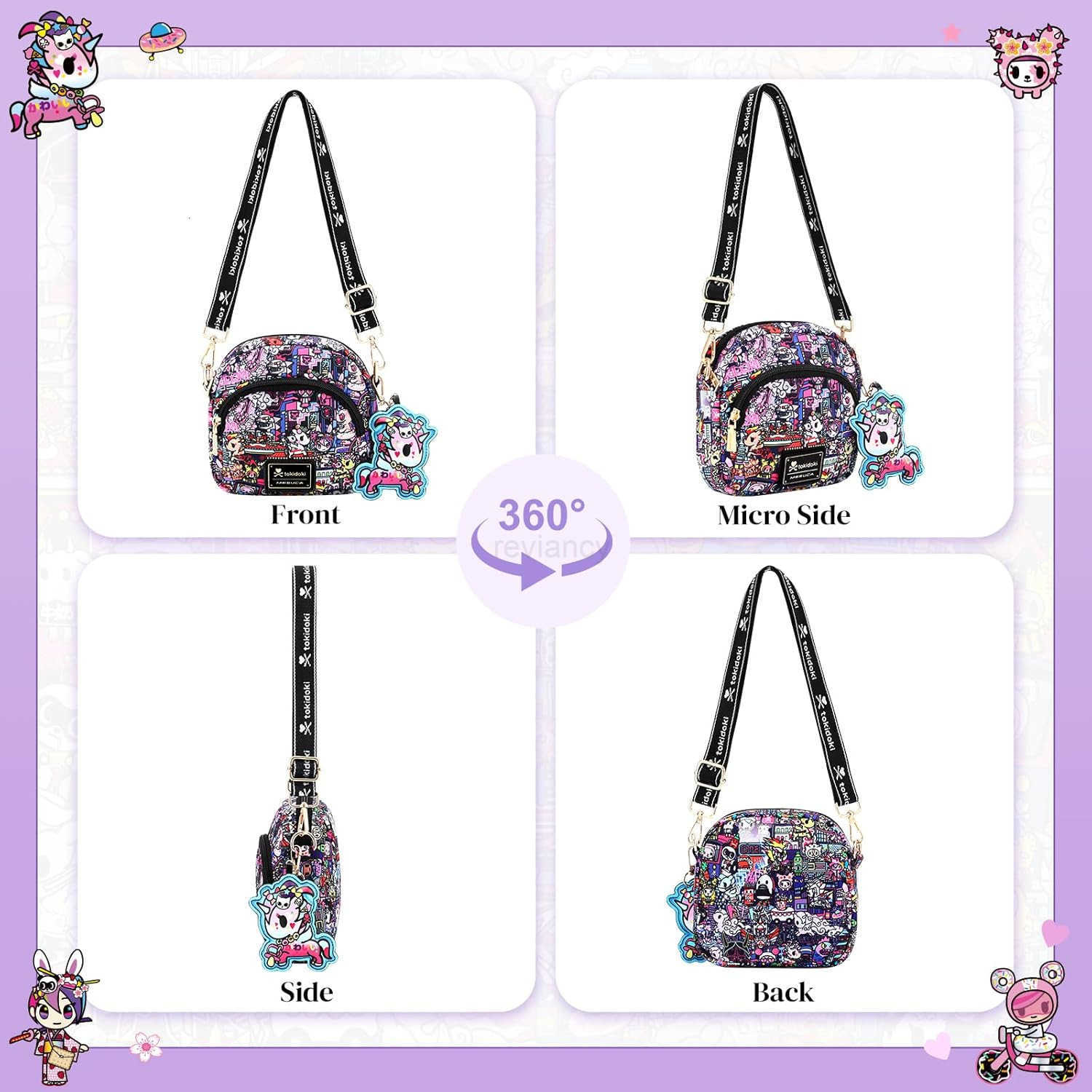 Small Crossbody Purse with Unicorno Keychain Cute Mini Shoulder Bag Wallet Gift for Teen Girls Shopping TravelW250911