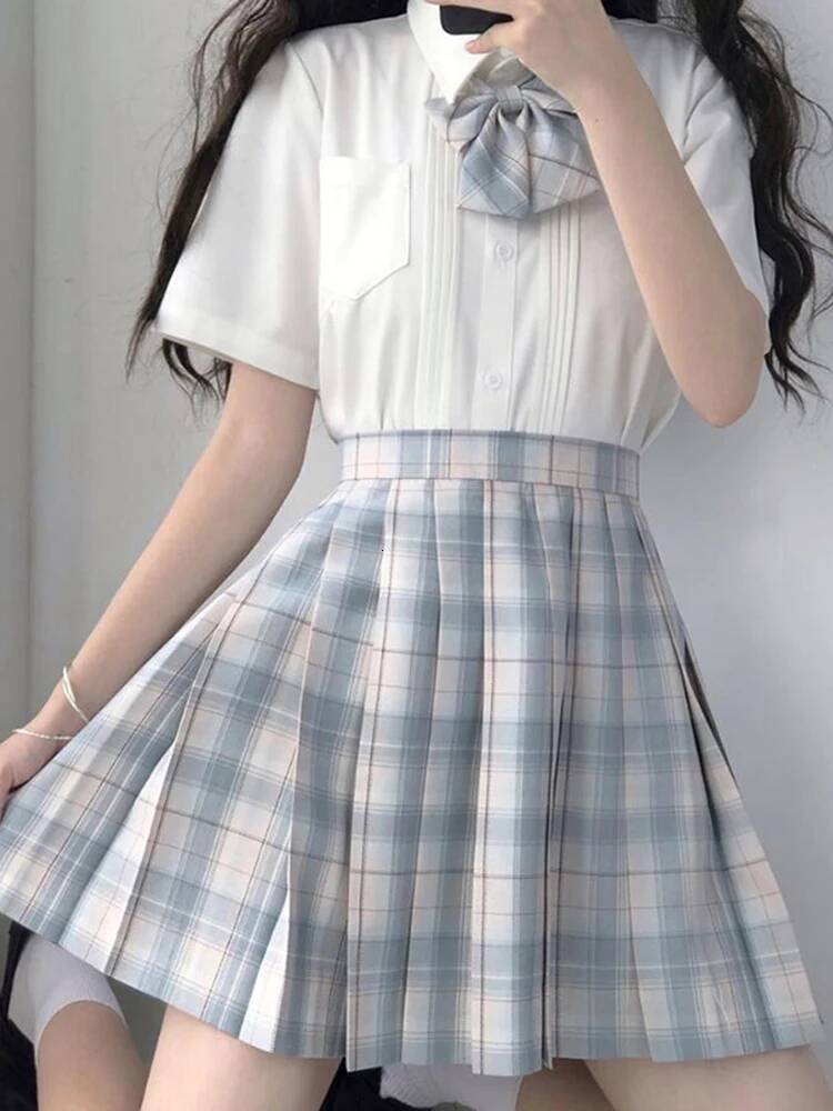 Plaid Women Pleated Bow Knot Summer High Waist Preppy Girls Dance Mini Skirt Cute A Line Haruku Sexy Japan Faldas dongdumaoyi