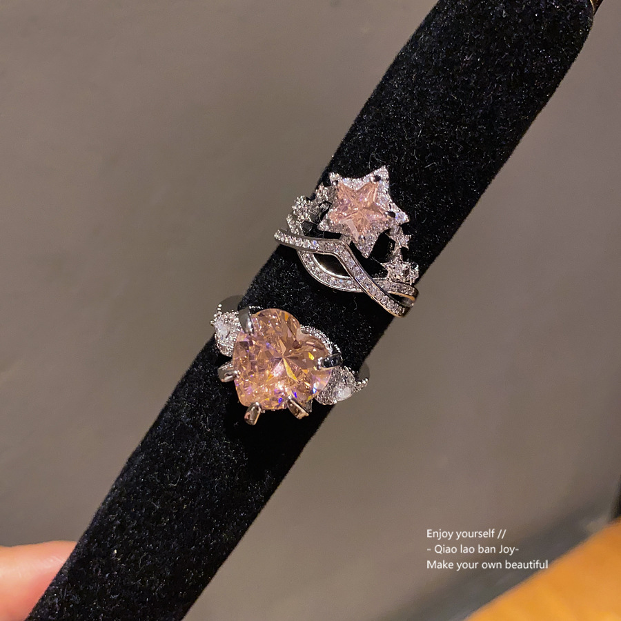 Silver - Toned Ring With Pinkish Orange Heart - Shaped Crystal, Accent Stones Detail Delicate Daily & Elegant Jewelry Gift For Her High - Quality And 