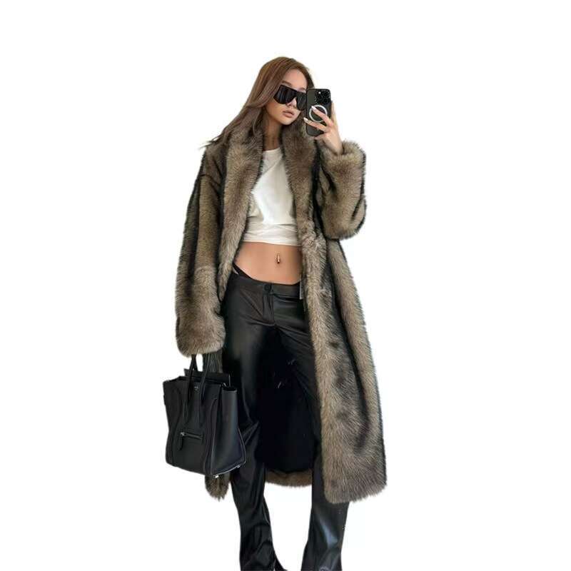 2025 Oversized Long Plush Gradient Fur Coats Woman Lapel Fluffy Faux Fur Jacket Winter Coat Woman New in Coats & Jackets New Fashion