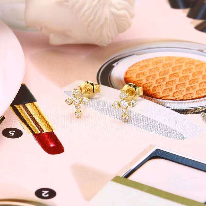 HYH Minimalist 9K Gold Cross Moissanite Stud Earrings Ins Fashion Style Jewelry Wholesale