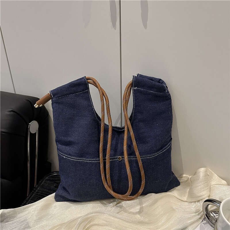 Japanese and Designer Bags Korean Niche Fashion Solid Color Simple Denim Single Shoulder New Casual Versatile Daily Handbag Tote Bag