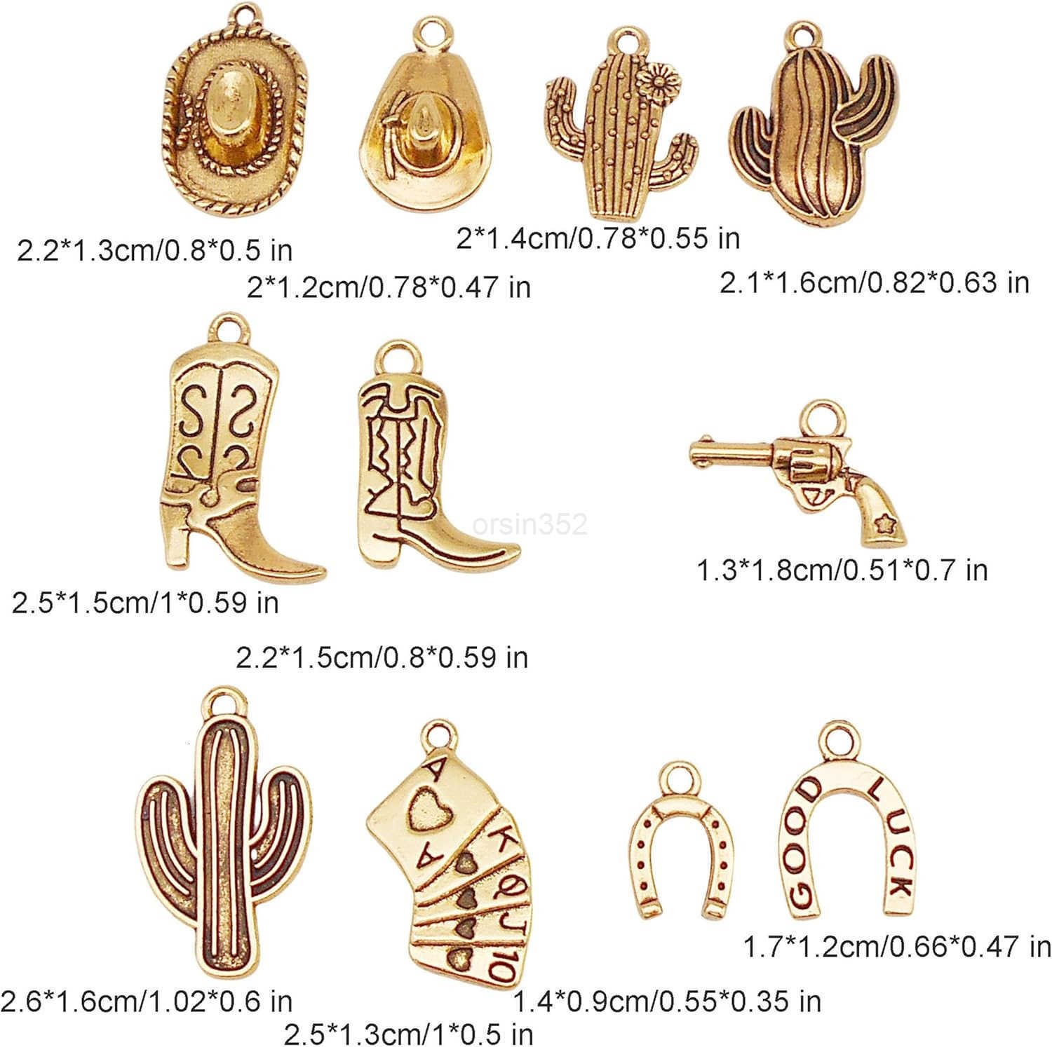 Wang 100 Grams Alloy Western Cowboy Cowgirl Charms Antique Silver Gold Color Boot Hat Pendants for Necklace Earrings Jewelry Making Women Gifts CraftW