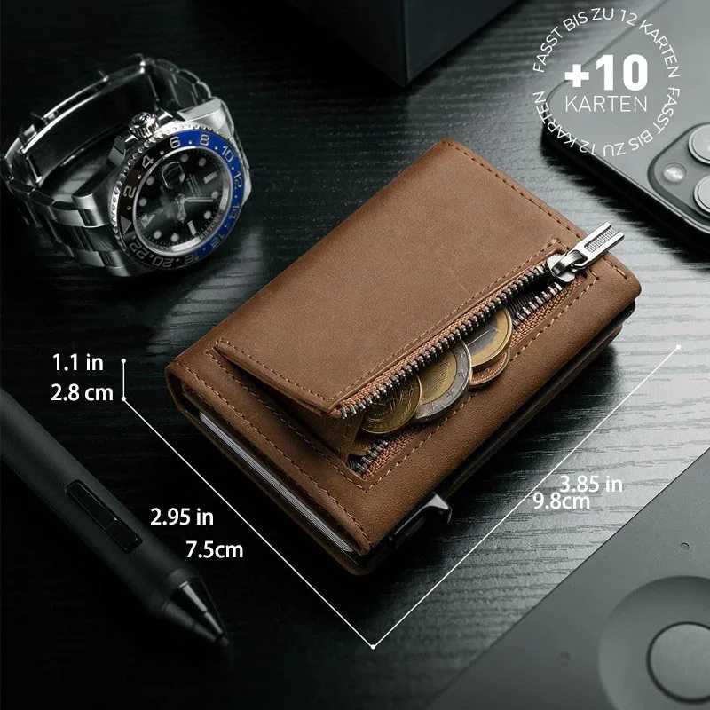 YATBEST Mens RFID AntiTheft Three Fold Wallet UltraThin with Zipper Coin Pocket Credit Card Clip Brush AntiMagnetic Card Bag W250911