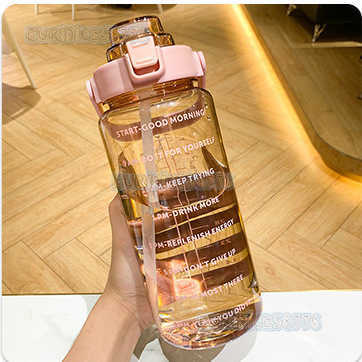Large Capacity Water Bottle Summer Sports 2000ml Graduated Straw Plastic Cup High Temperature Resistant Water Bottle for Men and Women Large Water H25