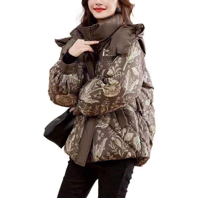 High-End Luxury Small Jacket for Women Winter New Printed Petite Thickened Slimming Melard Cotton Coat