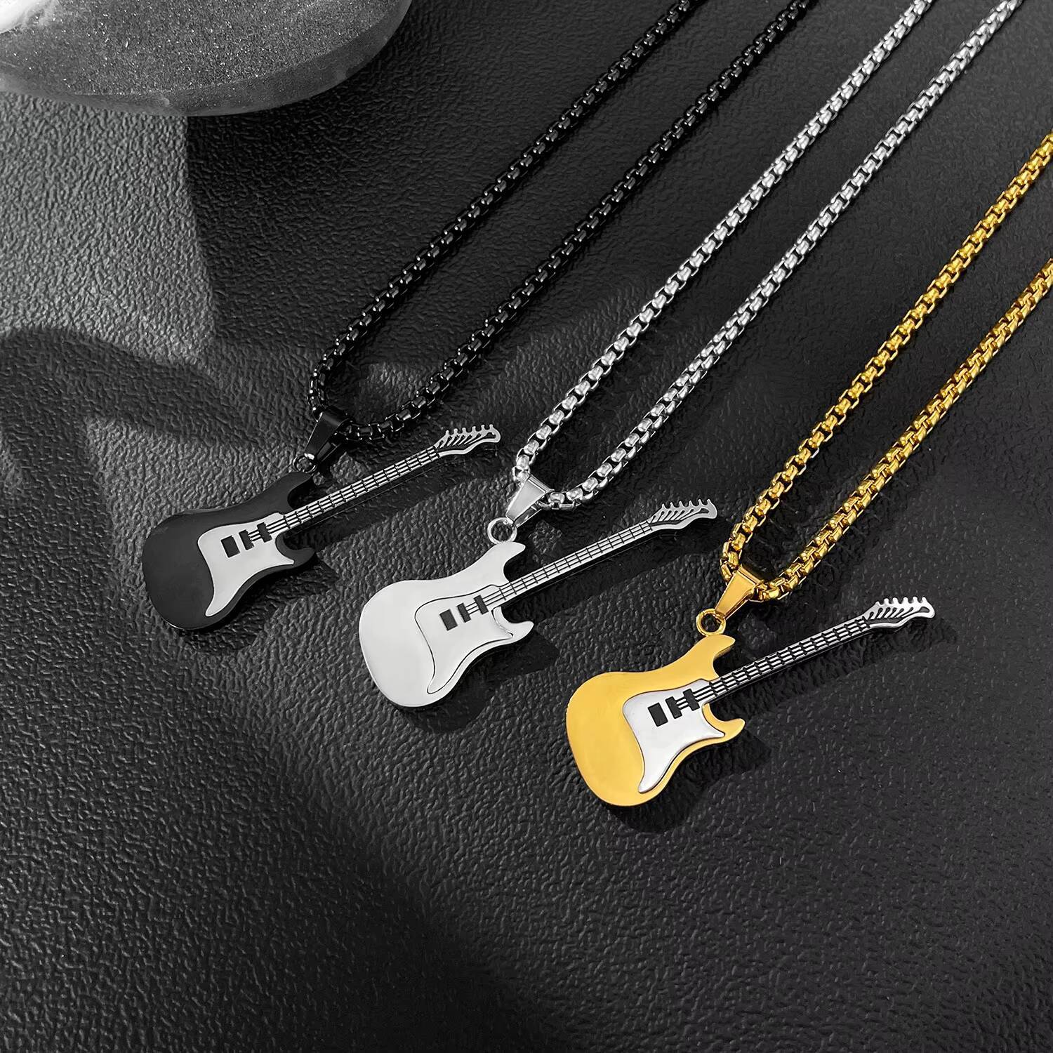Hiphop Stainless Steel Guitar Pendant Street Classic Trendy Mens Titanium Steel Necklace