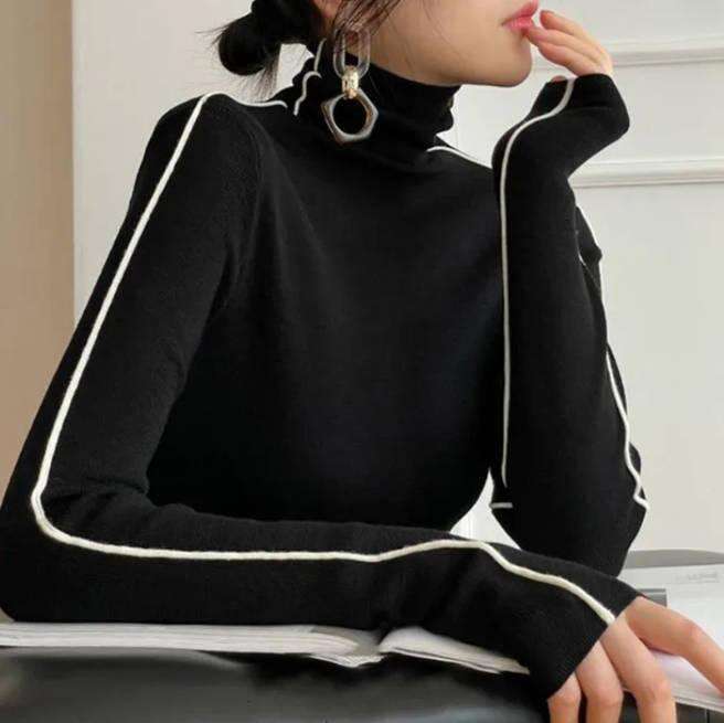 Women s Sweaters Pullovers Women Striped Turtleneck Warm Knitted Sweater Spring Fall Y K Elegant Korean Office Lady Simple Design Bottom