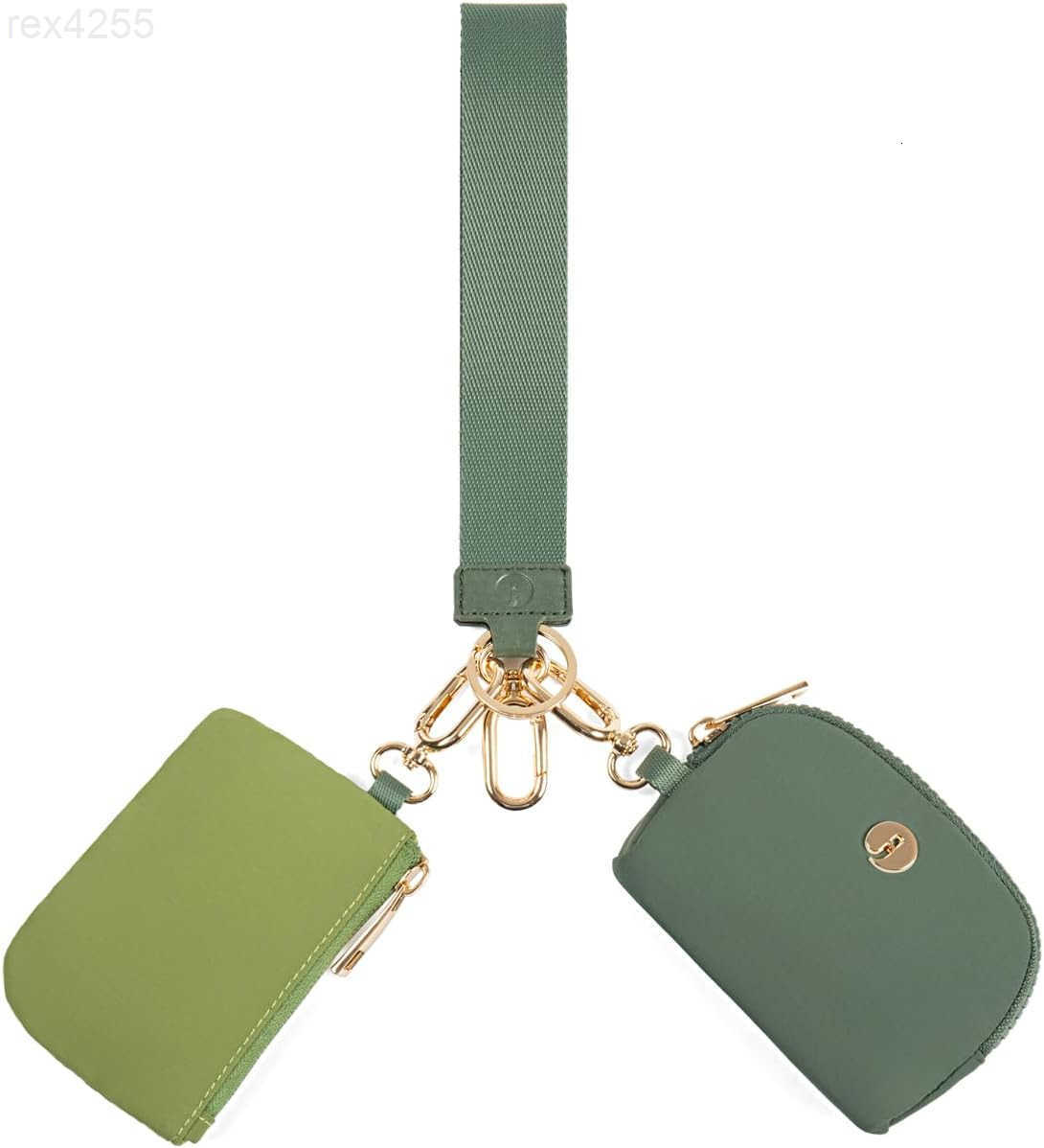 Pouch Wristlet Keychain Wallets for Women with 2 Detachable Zipper Coin Purse Small and Portable Mini Card Wallet for Women Men Gold Hardware GreenDar