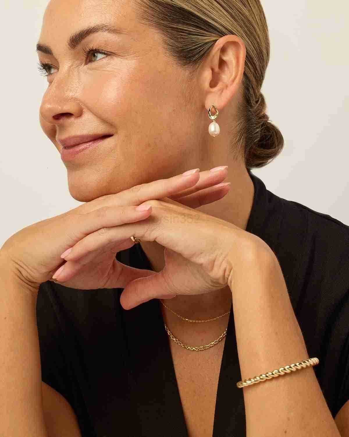 14K Gold Plated Pearl Earrings for Women Pearl Statement Drop Bridal Earrings Sterling Silver Posts Dangle Studs Gold Wedding JewelryW250911