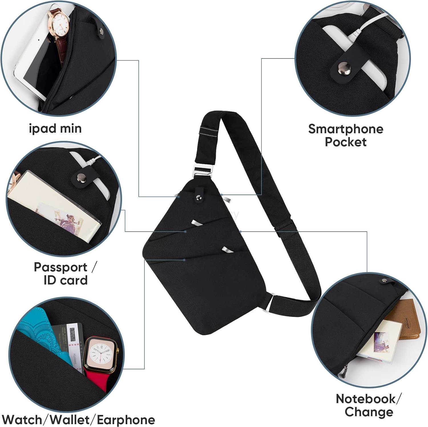 Sling Bag for Men and Women Anti theft Crossbody Bag Lightweight Shoulder Chest Bag for Travel GymW250911