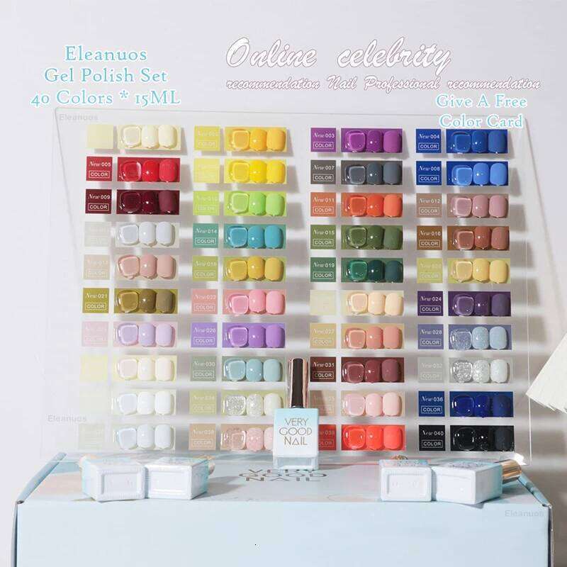 Eleanuos Popular Polishing 40 Color Mixed Clearcoat Semi Permanent Soaking Shiny Winter Gel UV LED Nail Salon Aron 15Ml