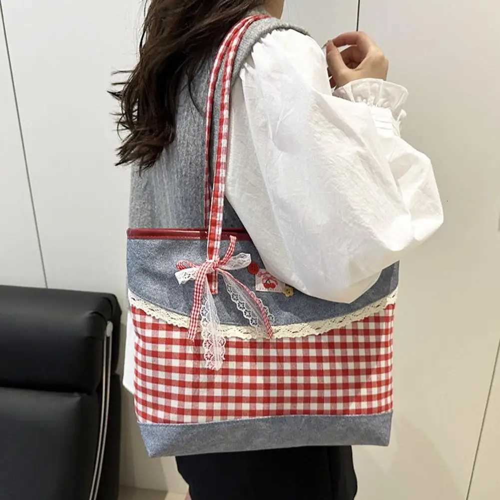 New Korean Style Womens Bag Lattice Casual Plaid Underarm Bag Fashionable Sweet Bowknot large capacity Shoulder Tote Bag Z250911