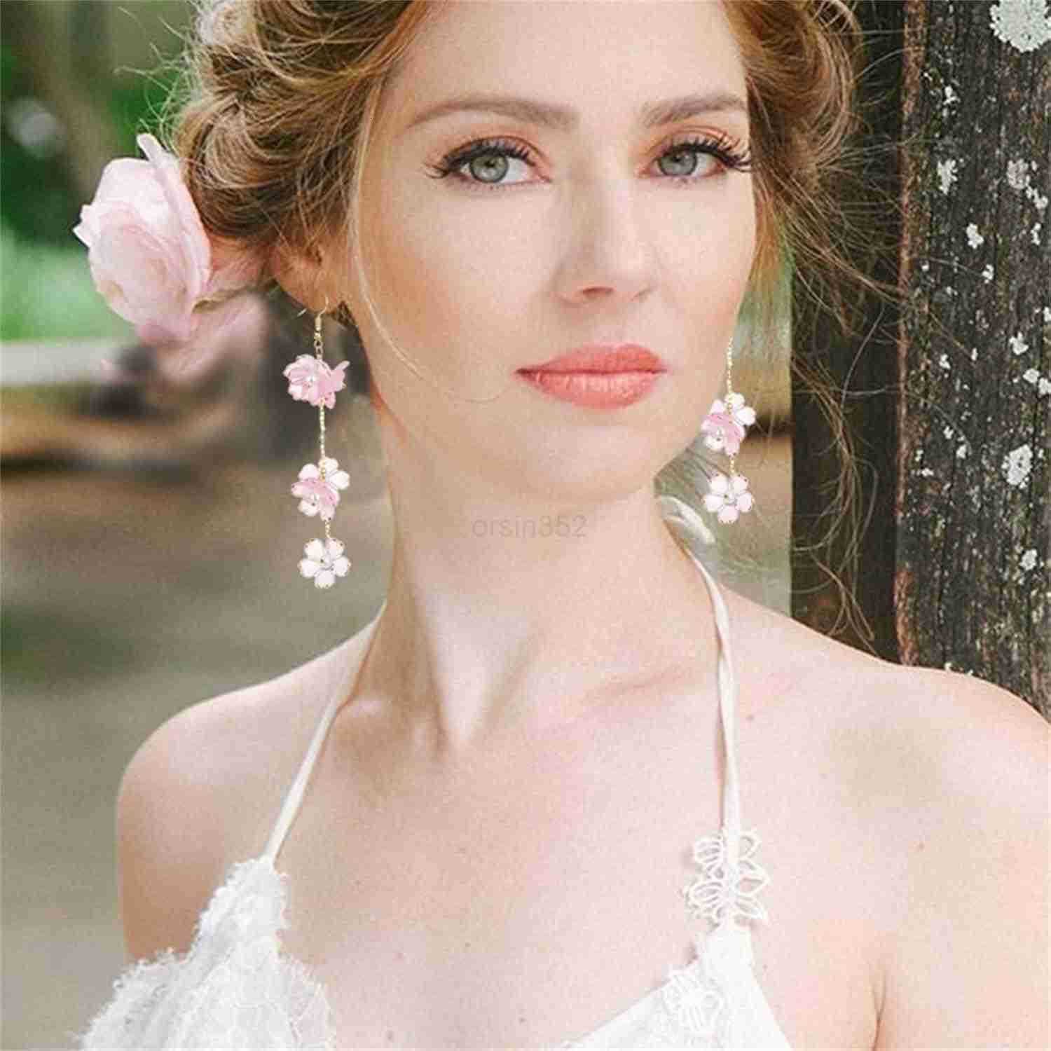 Flower Dangle Earrings for Women Cute Leaf Sakura Leaf Earrings Asymmetric Charm Flower Leaf Petal Earrings Dainty Cherry Blossom Spring Earring Weddi