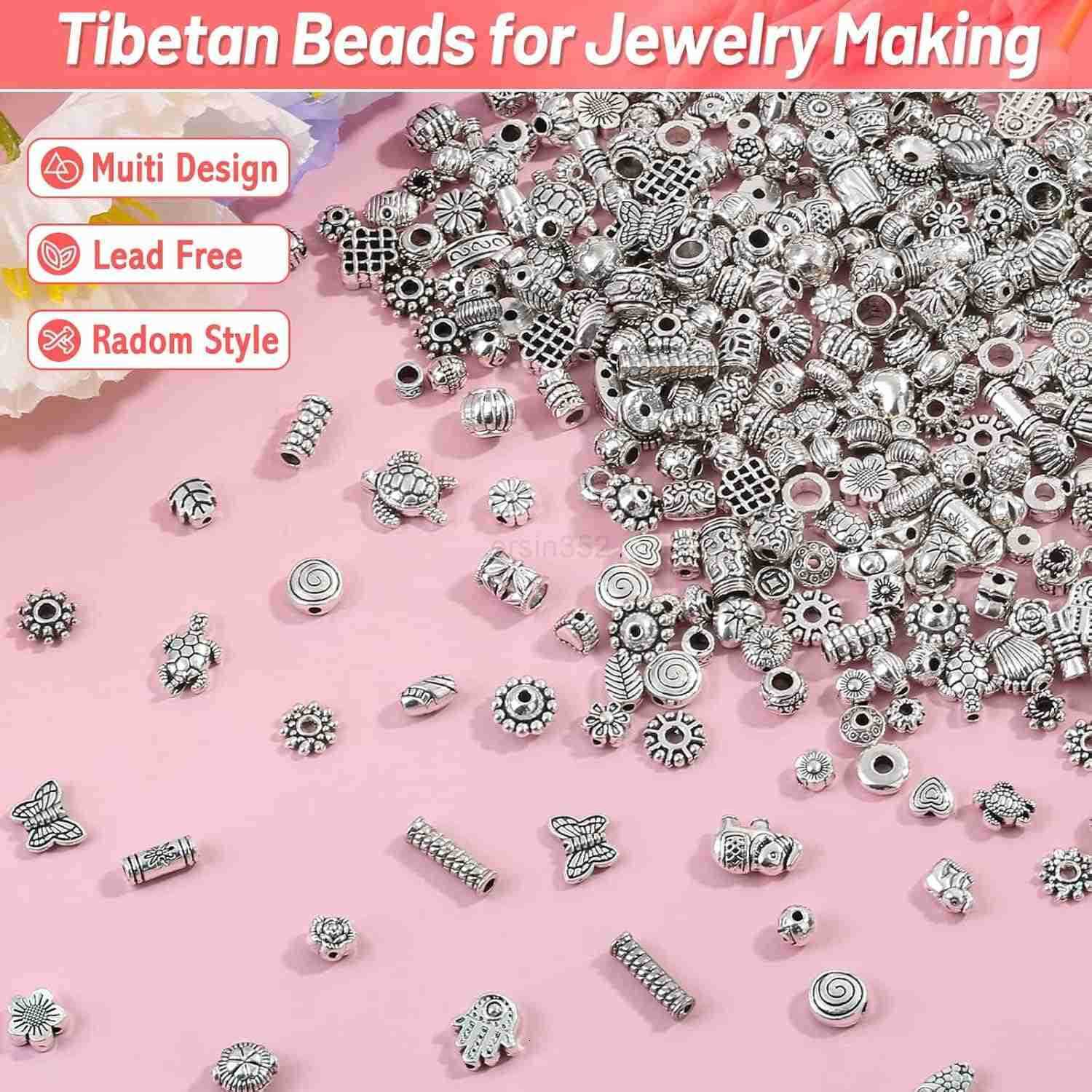 500 Pcs Spacer Beads Silver Bulk Random Styles Loose Spacer Metal Charm for Necklace Earring Making DIY Jewelry AccessoriesW250911