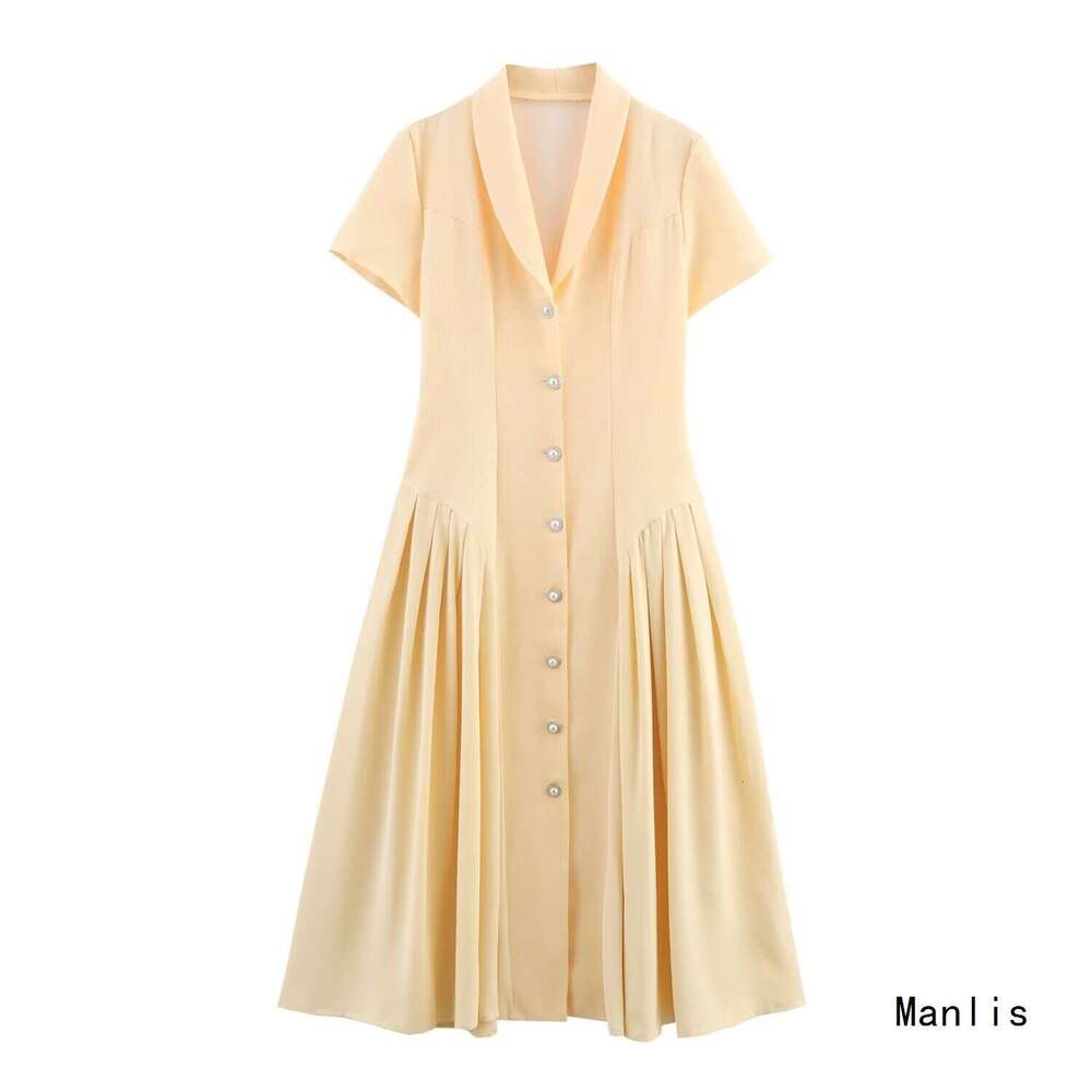 DHEssentials INS French First Love Sweet Long 2025 New Little Chanel Style Turn-Down Collar Single-Breasted Dress