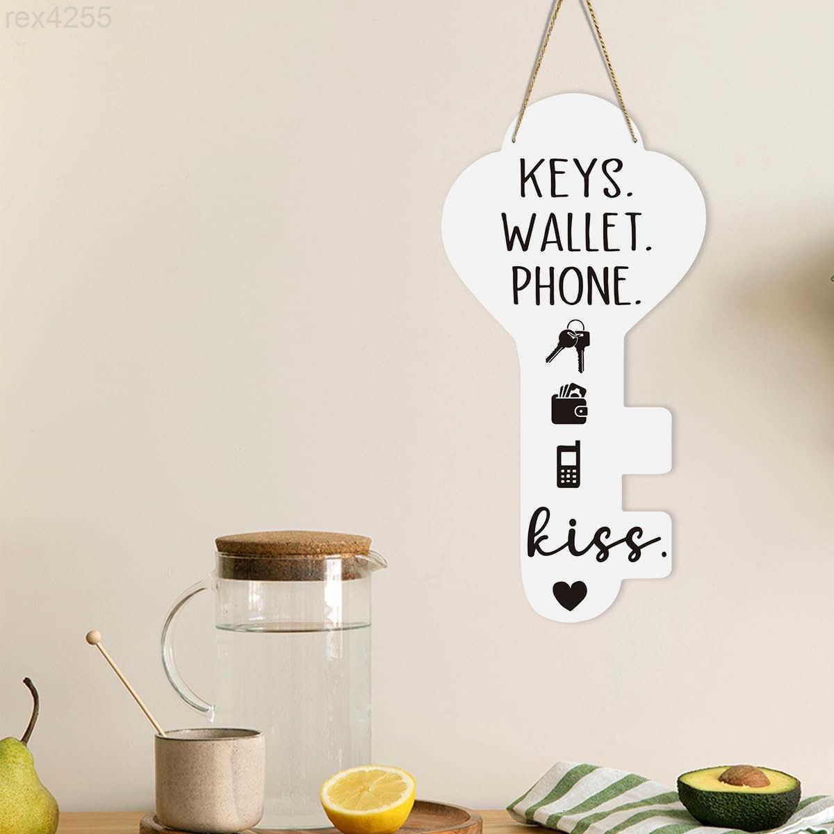 Keys Wallet Phone Kiss Sign Foyer Decor for Entryway Key Shape Hanging Wooden SignW250911