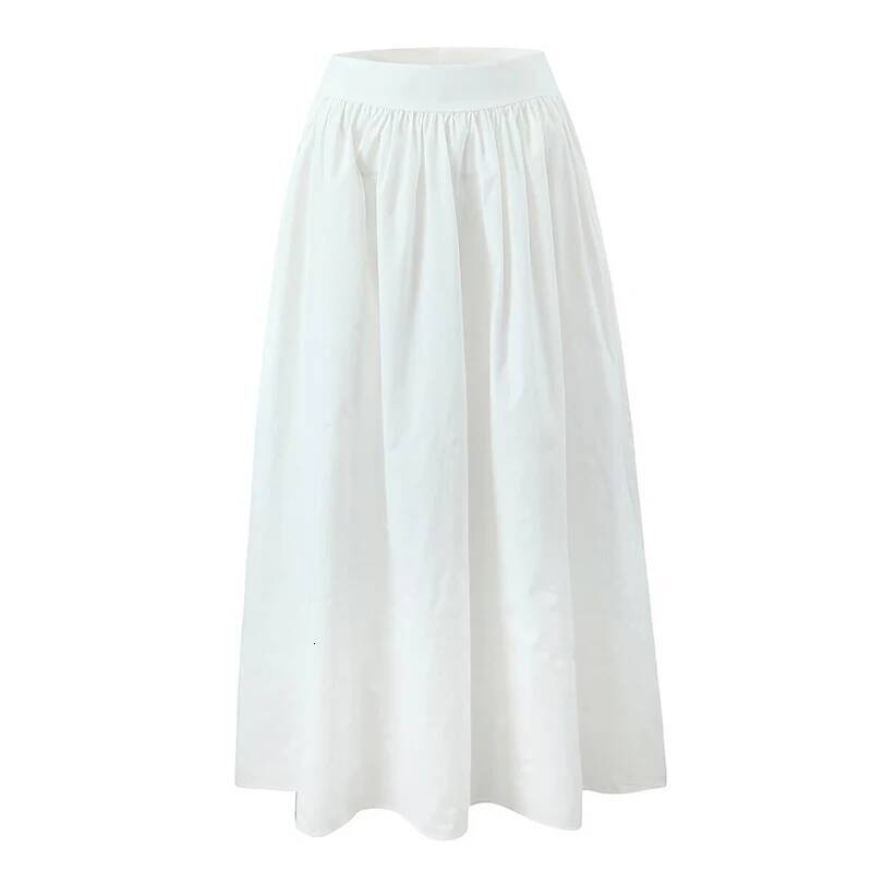 YENKYE 2025 Women Yellow White Cotton Big Swing Long Skirt Vintage High Waist Side Zipper A-line Summer Skirts Holiday dongdumaoyi